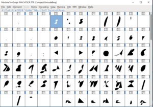 The Font Forge glyph table, showing all characters in the font.